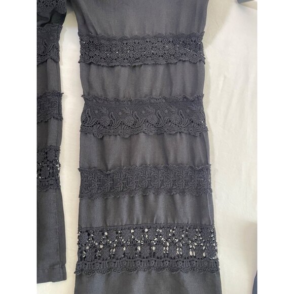 Johnny Was Women's Wide Leg Crochet Linen Pants Washed Black Boho - Picture 8 of 10